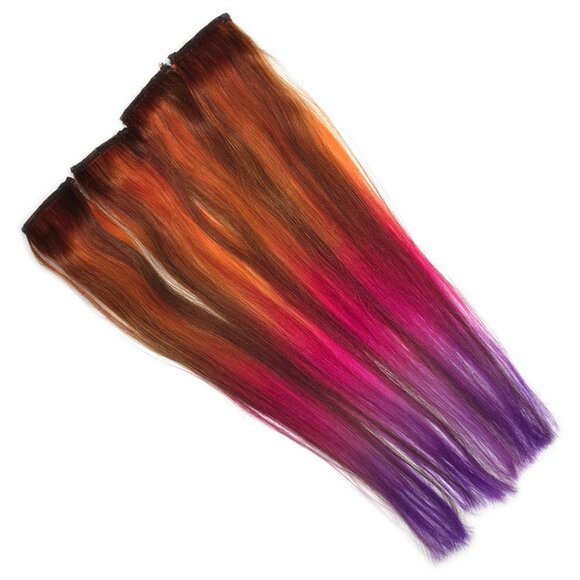 10 inch Orange Pink Purple Ombre Remy Clip in Human Hair Extensions main image 4